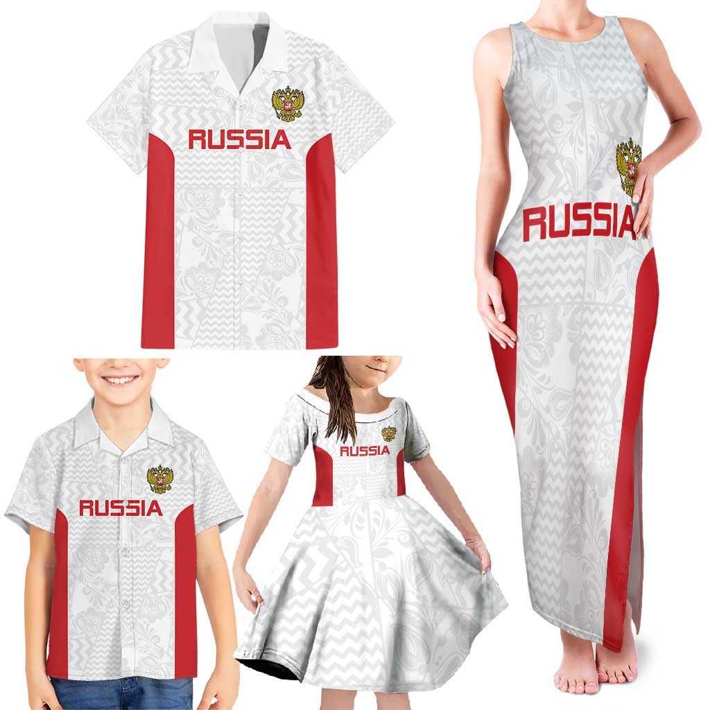 Custom Russia Football Family Matching Tank Maxi Dress and Hawaiian Shirt Nashi Parni Khokhloma Style - White - Wonder Print Shop