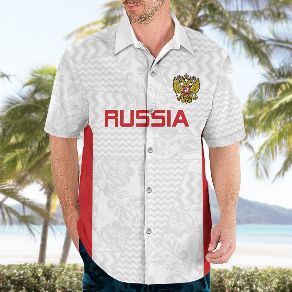 Custom Russia Football Hawaiian Shirt Nashi Parni Khokhloma Style - White - Wonder Print Shop