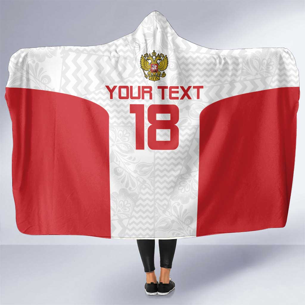 Custom Russia Football Hooded Blanket Nashi Parni Khokhloma Style - White - Wonder Print Shop
