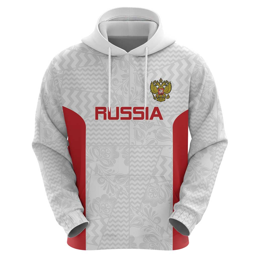 Custom Russia Football Hoodie Nashi Parni Khokhloma Style - White - Wonder Print Shop