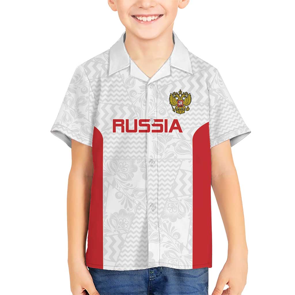 Custom Russia Football Kid Hawaiian Shirt Nashi Parni Khokhloma Style - White - Wonder Print Shop