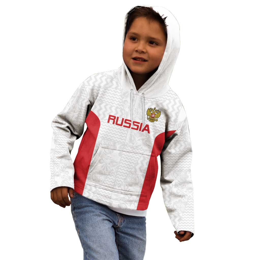 Custom Russia Football Kid Hoodie Nashi Parni Khokhloma Style - White - Wonder Print Shop