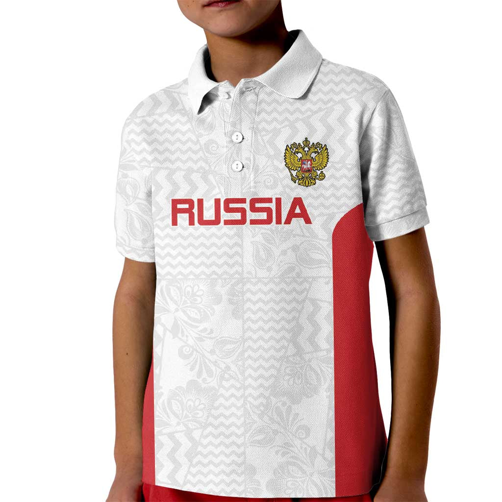 Custom Russia Football Kid Polo Shirt Nashi Parni Khokhloma Style - White - Wonder Print Shop