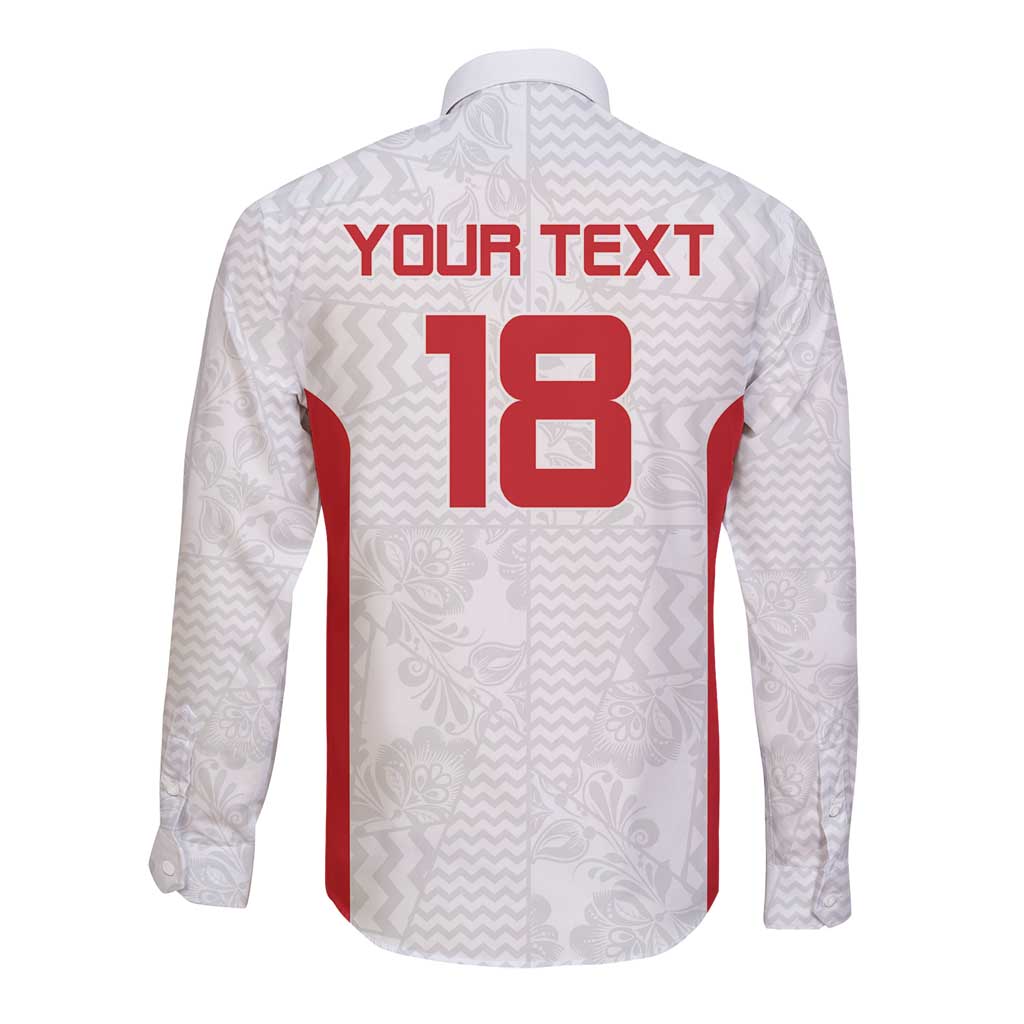 Custom Russia Football Long Sleeve Button Shirt Nashi Parni Khokhloma Style - White - Wonder Print Shop