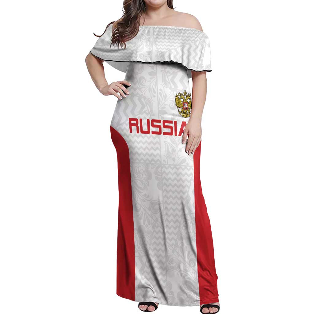 Custom Russia Football Off Shoulder Maxi Dress Nashi Parni Khokhloma Style - White - Wonder Print Shop