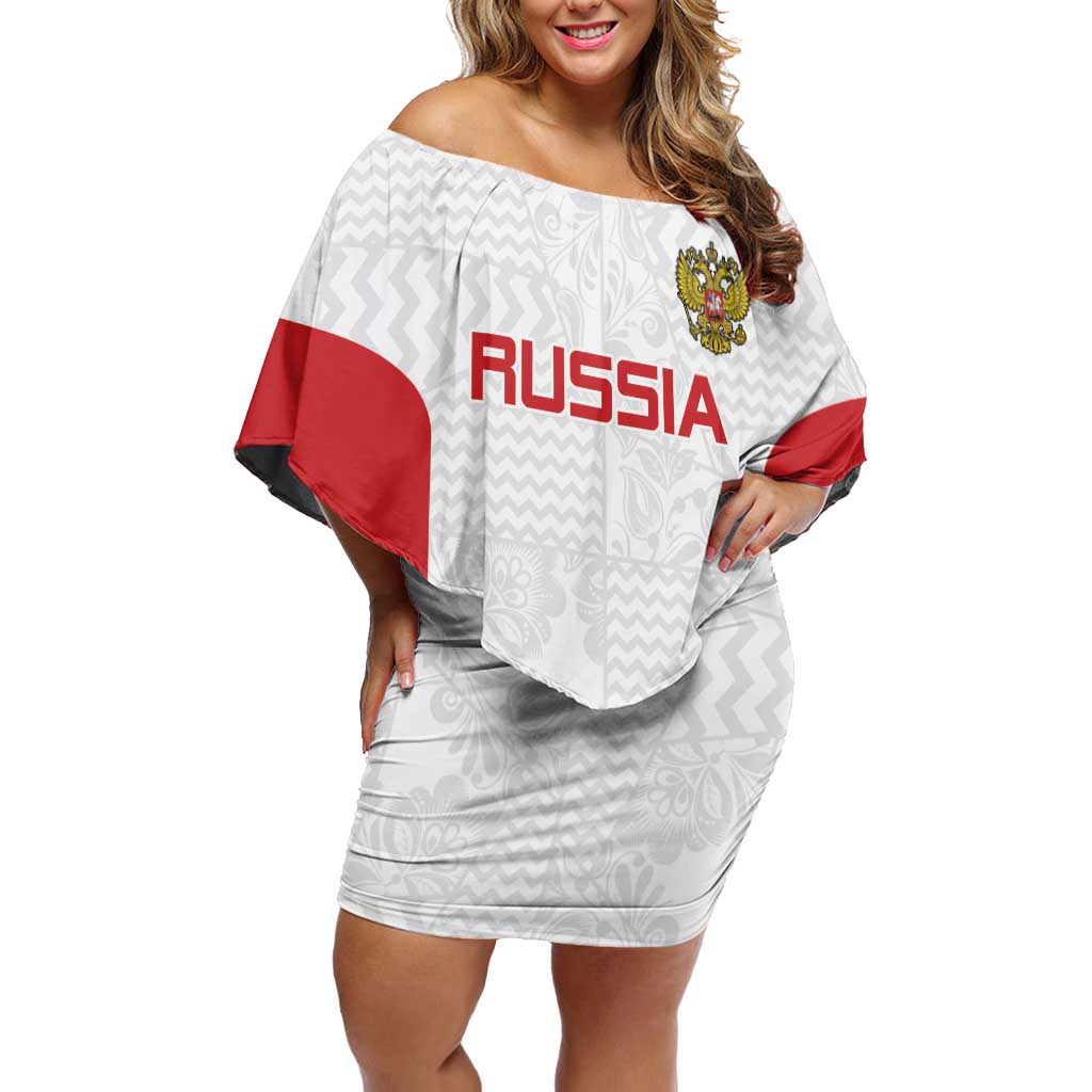 Custom Russia Football Off Shoulder Short Dress Nashi Parni Khokhloma Style - White - Wonder Print Shop