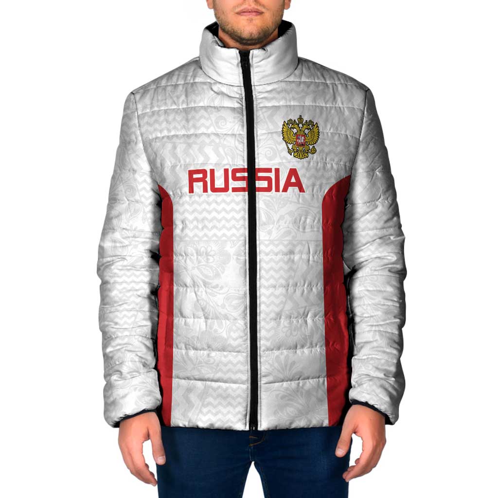 Custom Russia Football Padded Jacket Nashi Parni Khokhloma Style - White - Wonder Print Shop