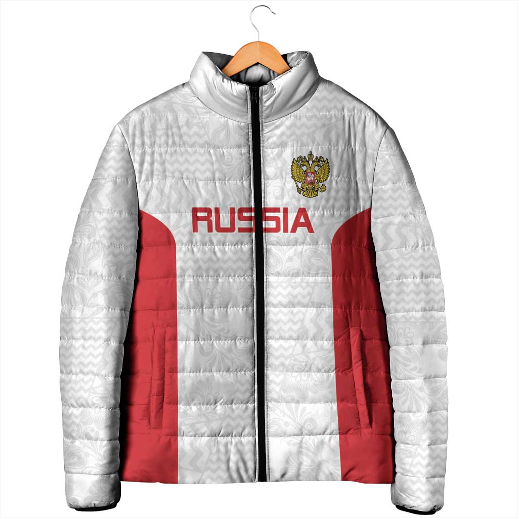 Custom Russia Football Padded Jacket Nashi Parni Khokhloma Style - White - Wonder Print Shop