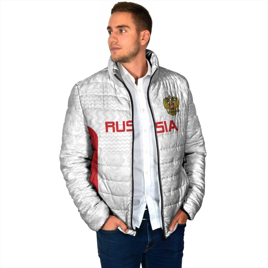 Custom Russia Football Padded Jacket Nashi Parni Khokhloma Style - White - Wonder Print Shop