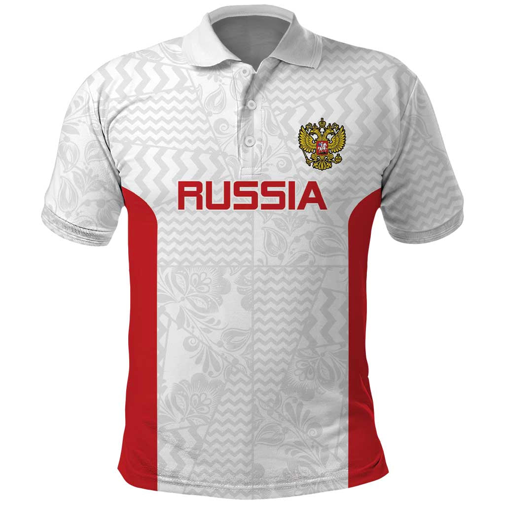 Custom Russia Football Polo Shirt Nashi Parni Khokhloma Style - White - Wonder Print Shop