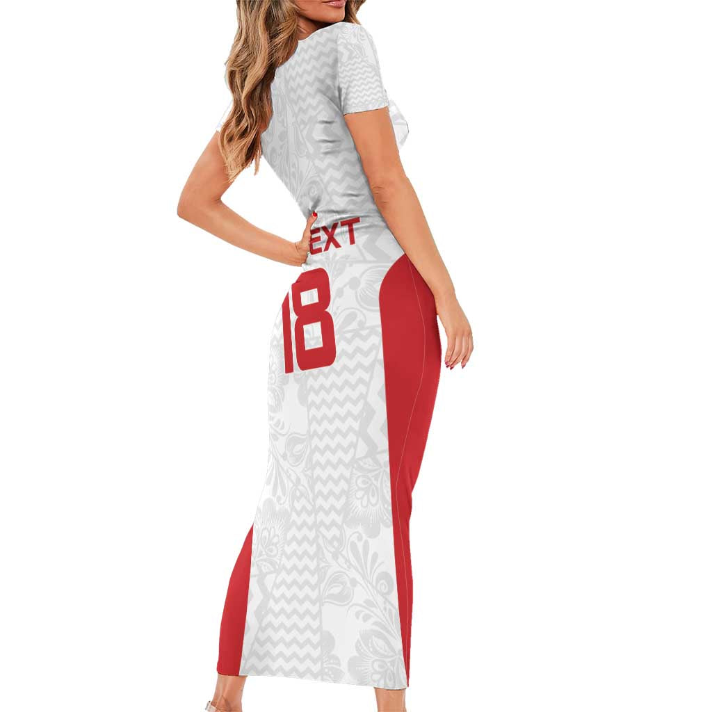 Custom Russia Football Short Sleeve Bodycon Dress Nashi Parni Khokhloma Style - White - Wonder Print Shop