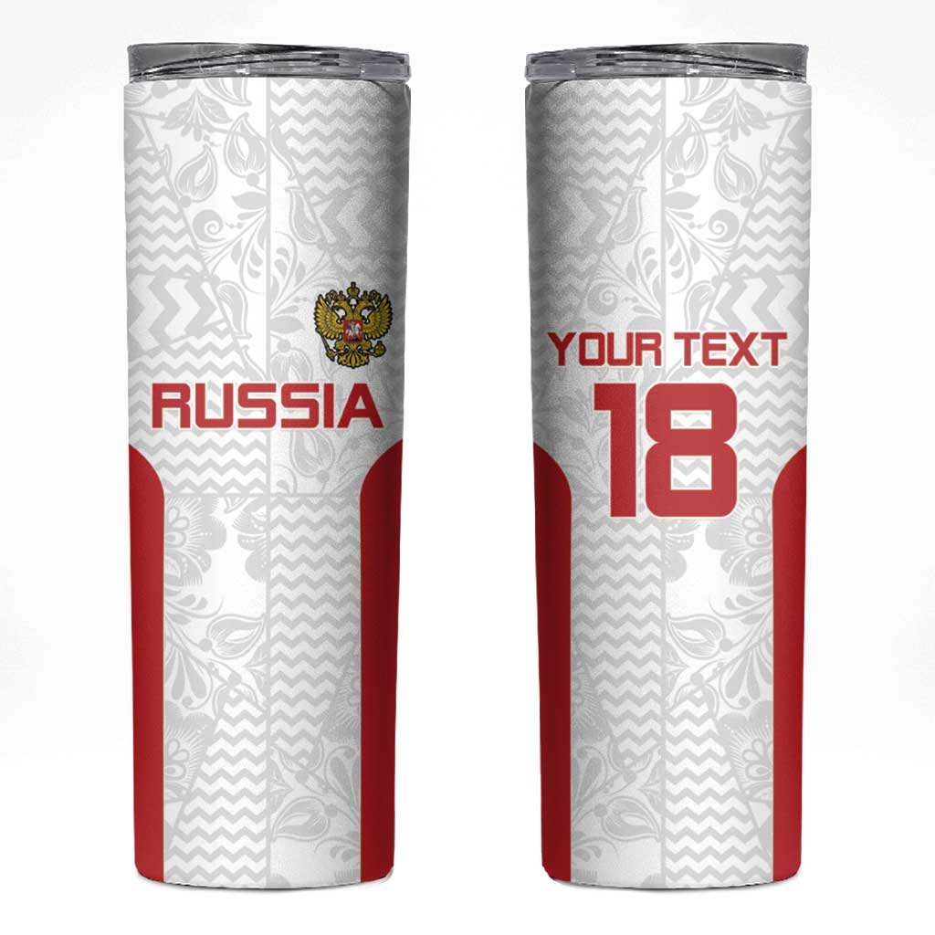 Custom Russia Football Skinny Tumbler Nashi Parni Khokhloma Style - White - Wonder Print Shop