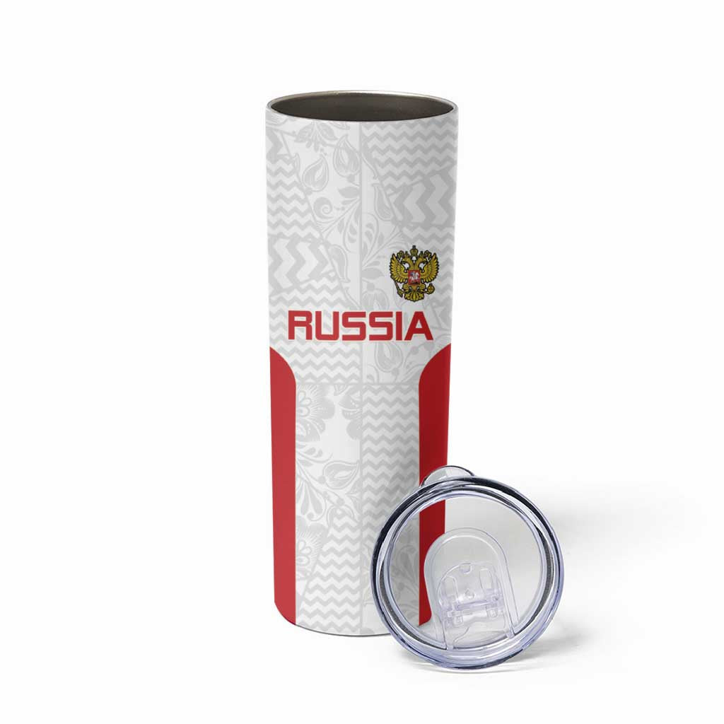 Custom Russia Football Skinny Tumbler Nashi Parni Khokhloma Style - White - Wonder Print Shop