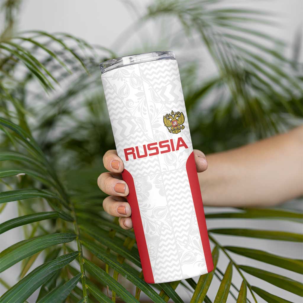 Custom Russia Football Skinny Tumbler Nashi Parni Khokhloma Style - White - Wonder Print Shop
