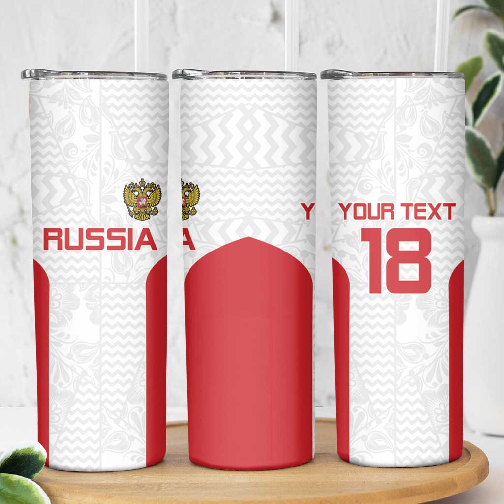 Custom Russia Football Skinny Tumbler Nashi Parni Khokhloma Style - White - Wonder Print Shop