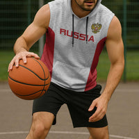 Custom Russia Football Sleeveless Hoodie Nashi Parni Khokhloma Style - White - Wonder Print Shop