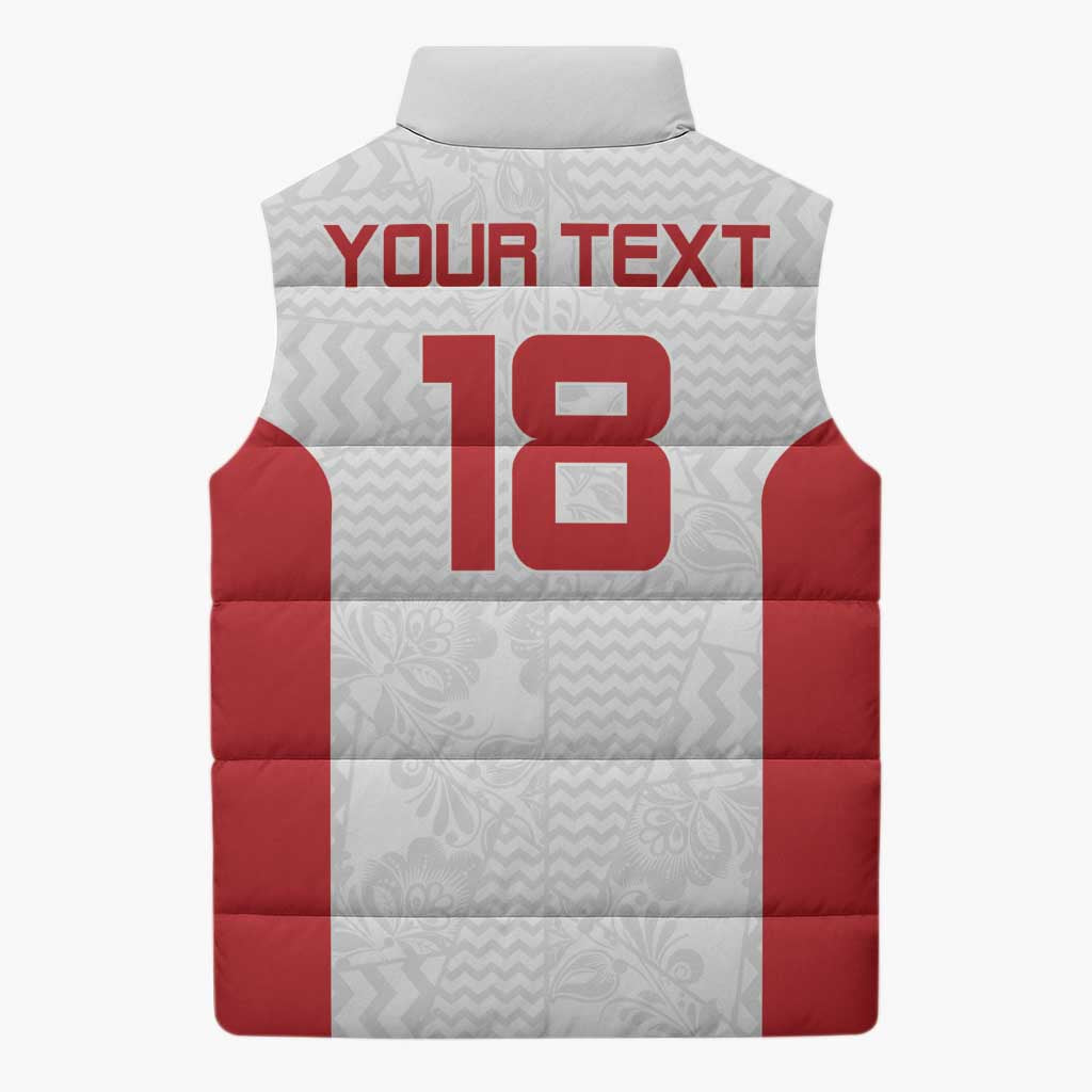 Custom Russia Football Sleeveless Puffer Jacket Nashi Parni Khokhloma Style - White - Wonder Print Shop