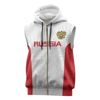 Custom Russia Football Sleeveless Zip Hoodie Nashi Parni Khokhloma Style - White - Wonder Print Shop