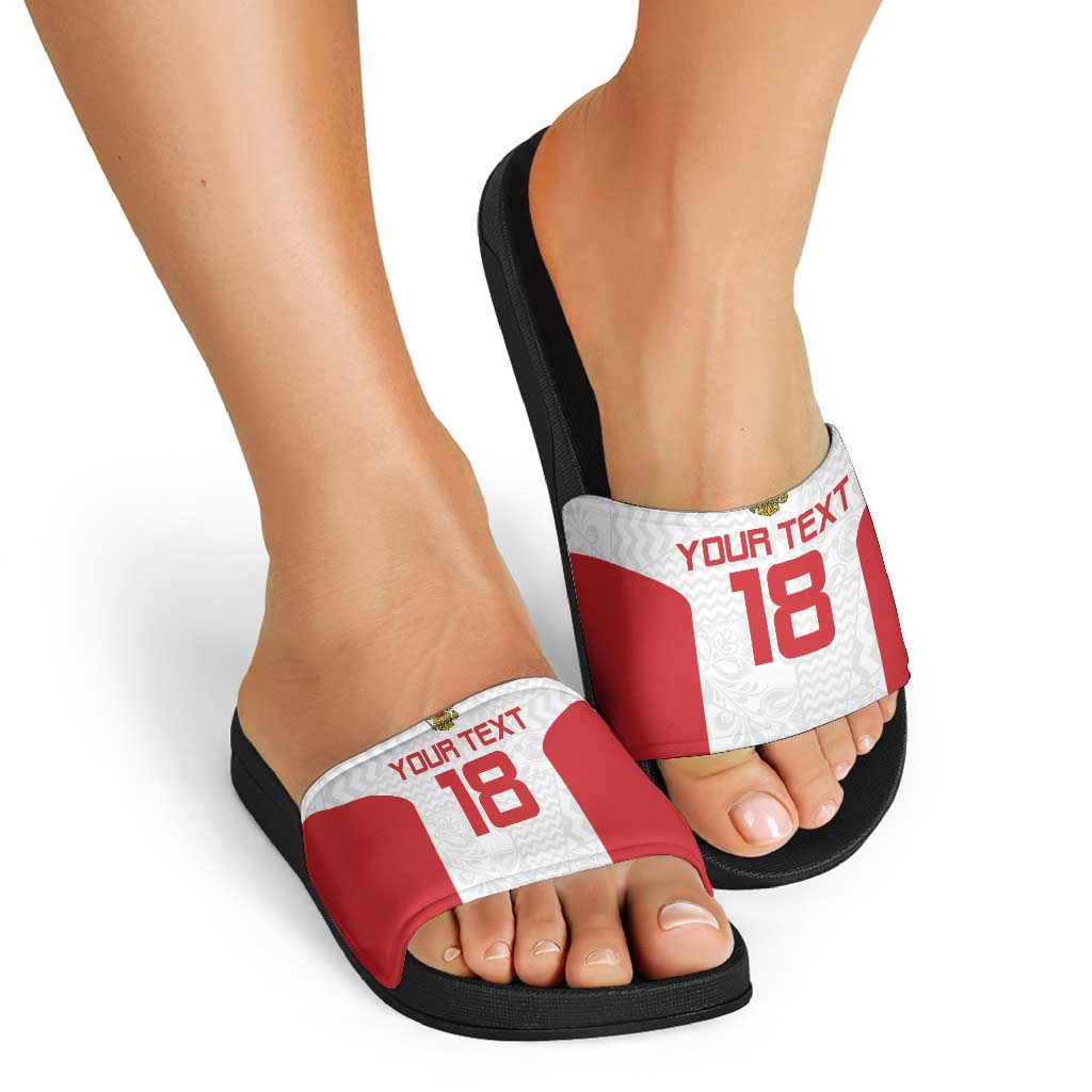 Custom Russia Football Slide Sandals Nashi Parni Khokhloma Style - White - Wonder Print Shop