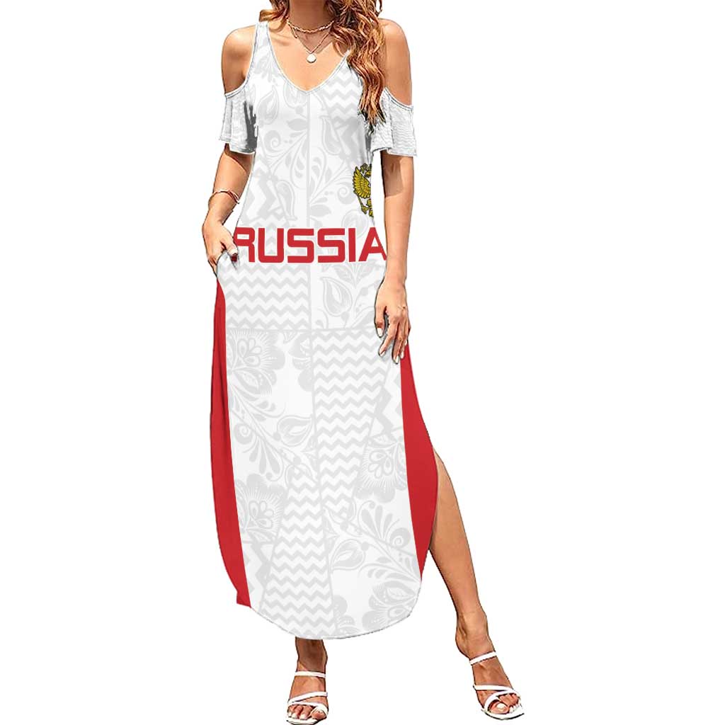 Custom Russia Football Summer Maxi Dress Nashi Parni Khokhloma Style - White - Wonder Print Shop