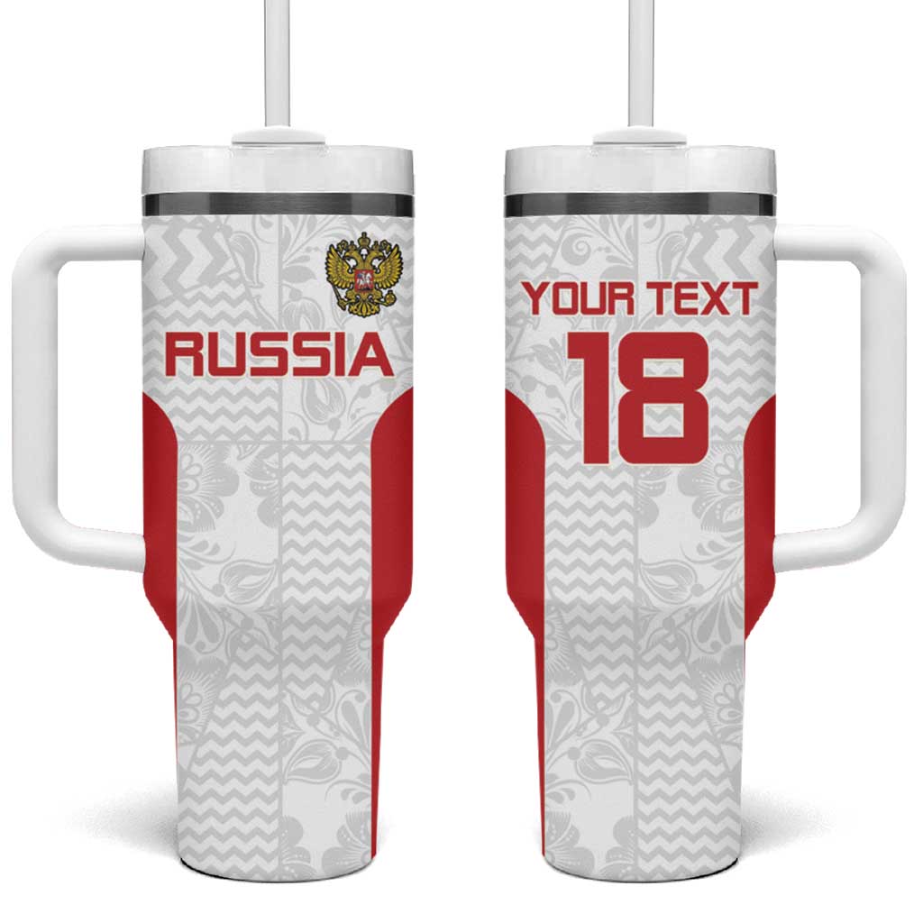 Custom Russia Football Tumbler With Handle Nashi Parni Khokhloma Style - White - Wonder Print Shop