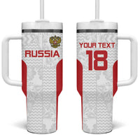 Custom Russia Football Tumbler With Handle Nashi Parni Khokhloma Style - White - Wonder Print Shop