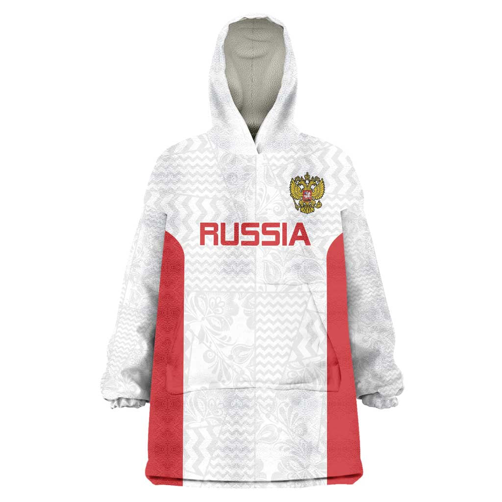 Custom Russia Football Wearable Blanket Hoodie Nashi Parni Khokhloma Style - White - Wonder Print Shop