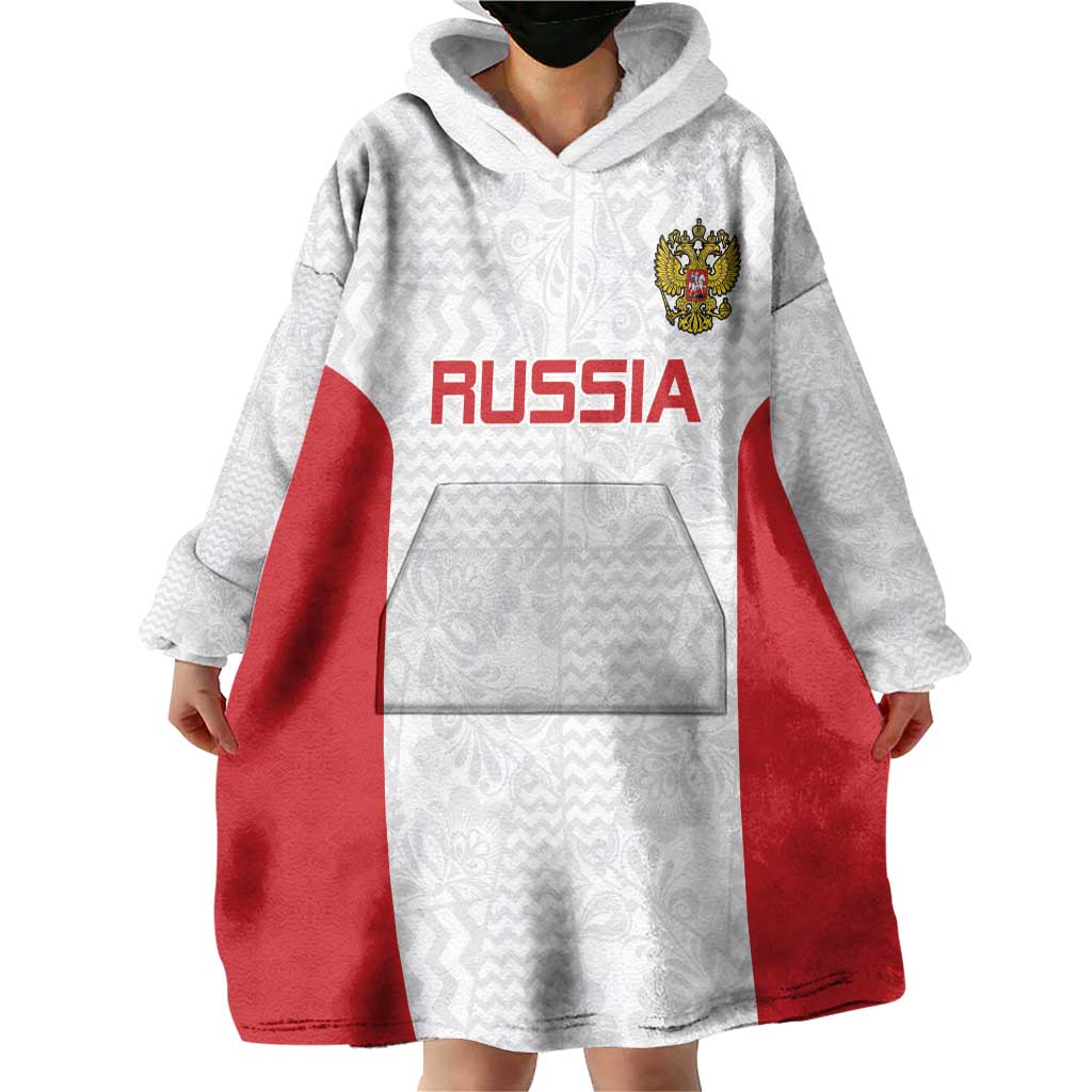 Custom Russia Football Wearable Blanket Hoodie Nashi Parni Khokhloma Style - White - Wonder Print Shop
