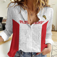 Custom Russia Football Women Casual Shirt Nashi Parni Khokhloma Style - White - Wonder Print Shop
