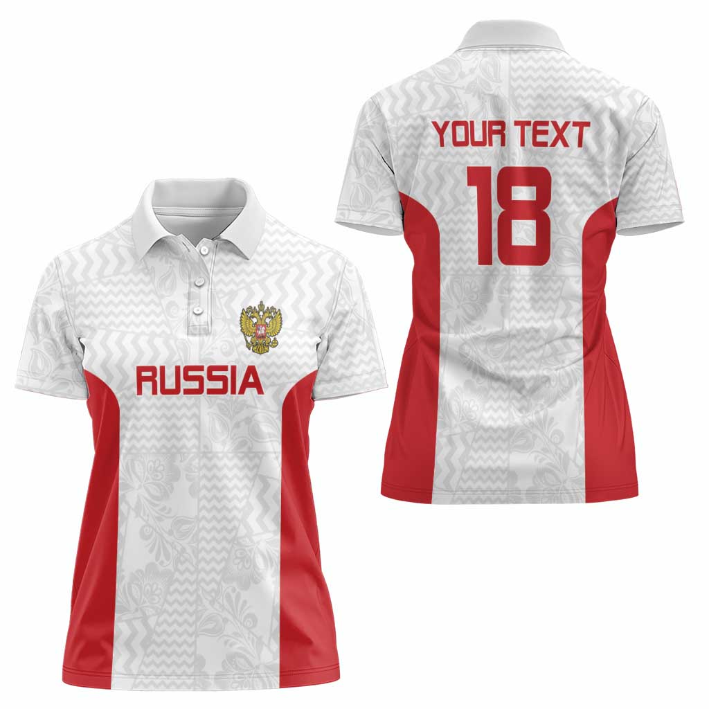 Custom Russia Football Women Polo Shirt Nashi Parni Khokhloma Style - White - Wonder Print Shop
