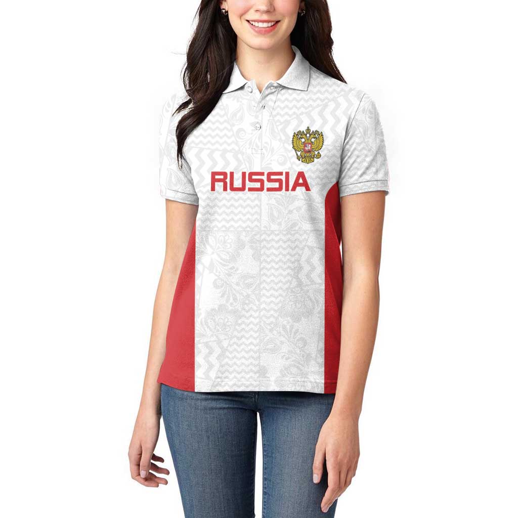 Custom Russia Football Women Polo Shirt Nashi Parni Khokhloma Style - White - Wonder Print Shop