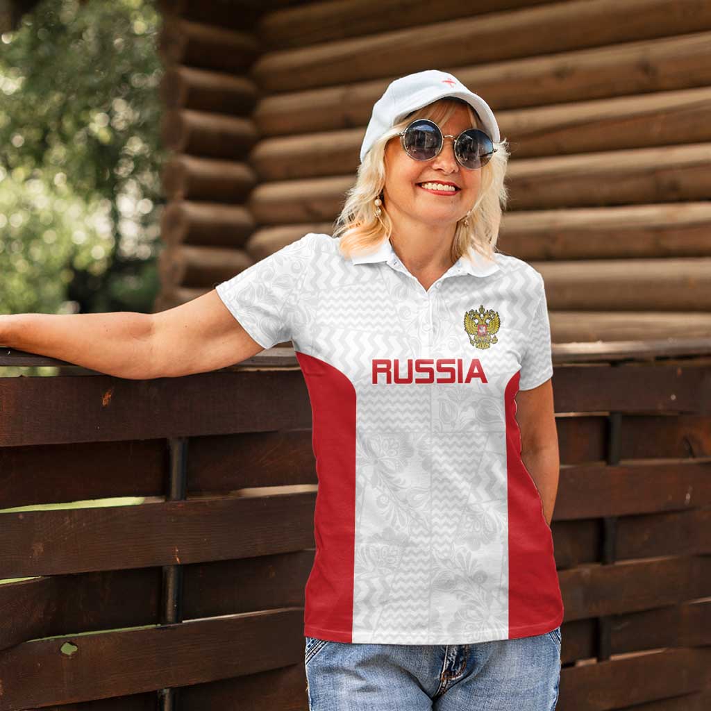 Custom Russia Football Women Polo Shirt Nashi Parni Khokhloma Style - White - Wonder Print Shop