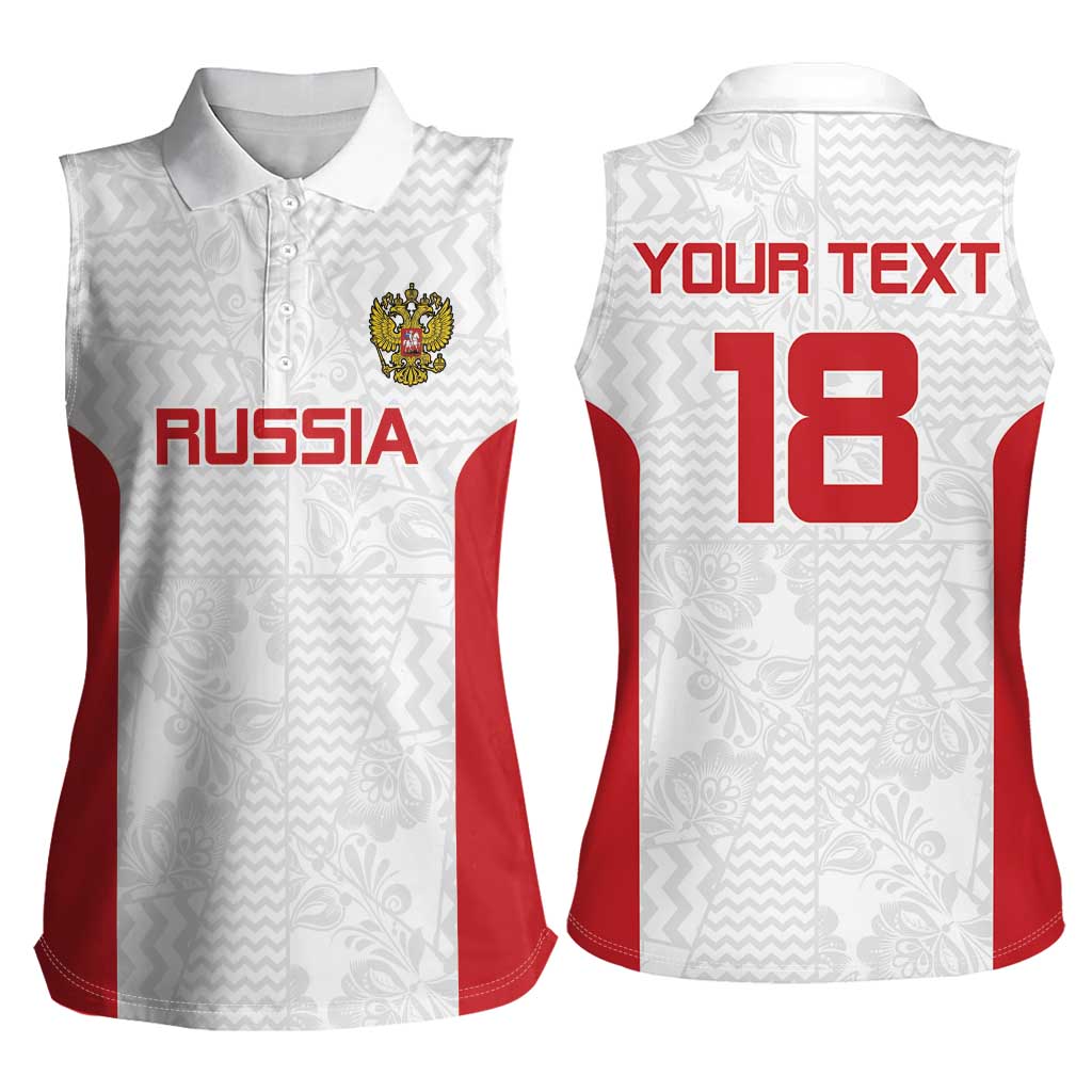 Custom Russia Football Women Sleeveless Polo Shirt Nashi Parni Khokhloma Style - White - Wonder Print Shop
