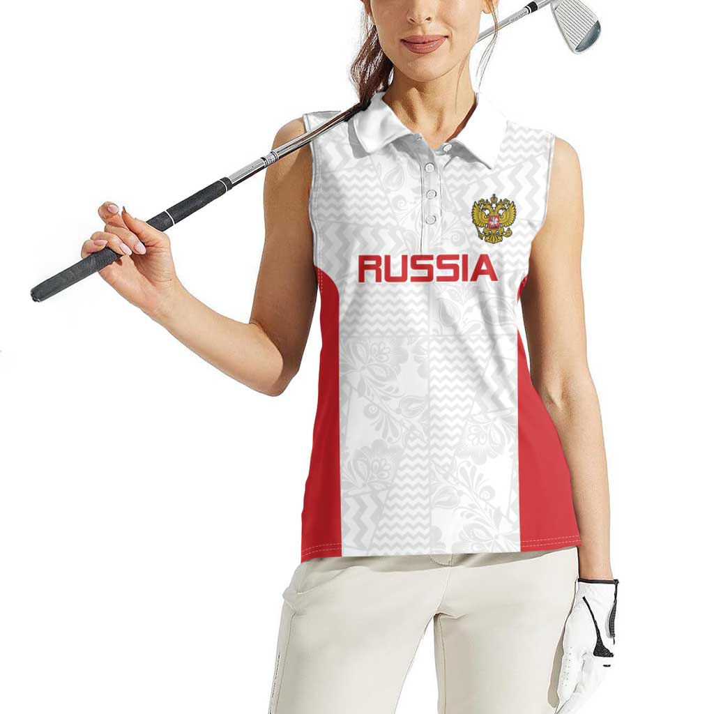 Custom Russia Football Women Sleeveless Polo Shirt Nashi Parni Khokhloma Style - White - Wonder Print Shop