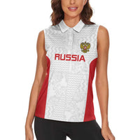 Custom Russia Football Women Sleeveless Polo Shirt Nashi Parni Khokhloma Style - White - Wonder Print Shop