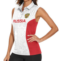 Custom Russia Football Women Sleeveless Polo Shirt Nashi Parni Khokhloma Style - White - Wonder Print Shop