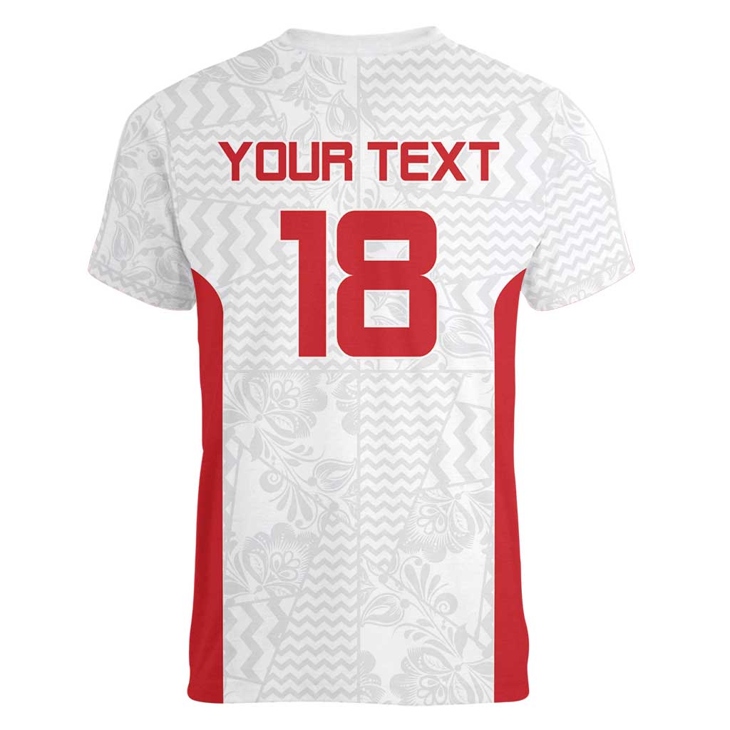 Custom Russia Football Women V-Neck T-Shirt Nashi Parni Khokhloma Style - White - Wonder Print Shop