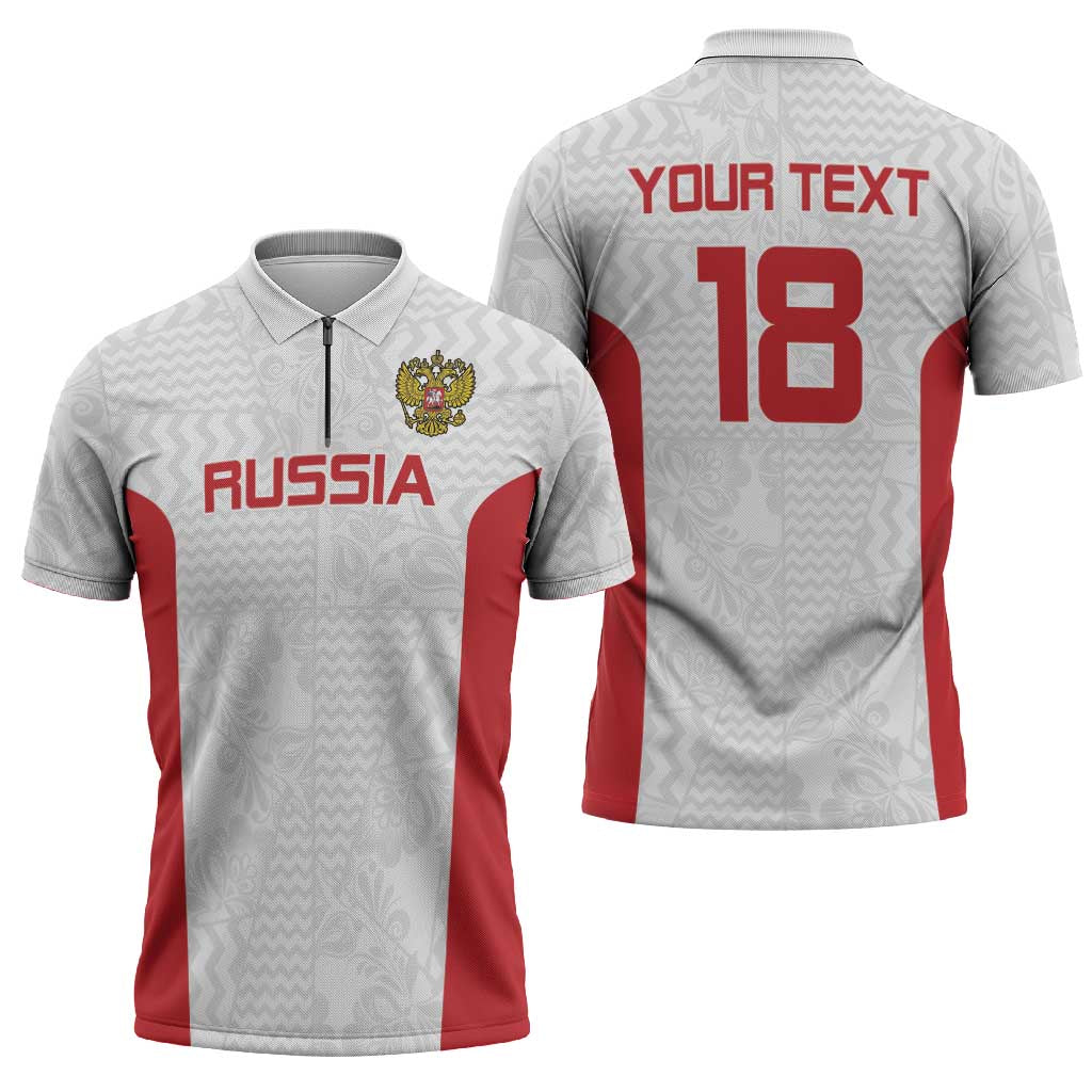 Custom Russia Football Zipper Polo Shirt Nashi Parni Khokhloma Style - White - Wonder Print Shop