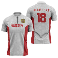 Custom Russia Football Zipper Polo Shirt Nashi Parni Khokhloma Style - White - Wonder Print Shop