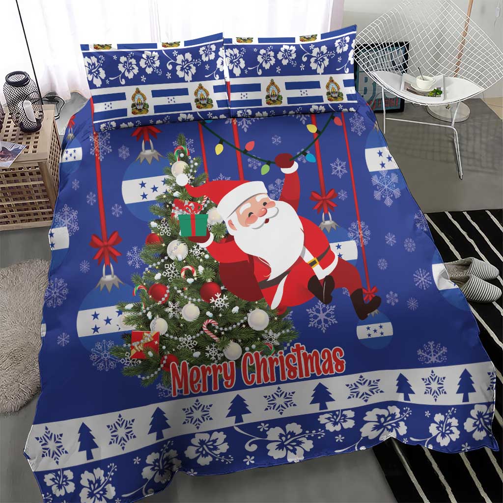 Honduras Santa Claus Christmas Bedding Set Christmas Tree With Flag Background - Wonder Print Shop