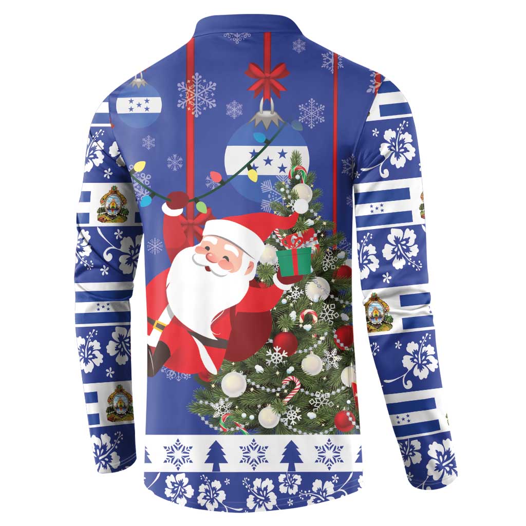 Honduras Santa Claus Christmas Button Sweatshirt Christmas Tree With Flag Background - Wonder Print Shop