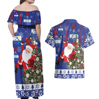 Honduras Santa Claus Christmas Couples Matching Off Shoulder Maxi Dress and Hawaiian Shirt Christmas Tree With Flag Background - Wonder Print Shop