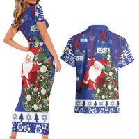 Honduras Santa Claus Christmas Couples Matching Short Sleeve Bodycon Dress and Hawaiian Shirt Christmas Tree With Flag Background - Wonder Print Shop