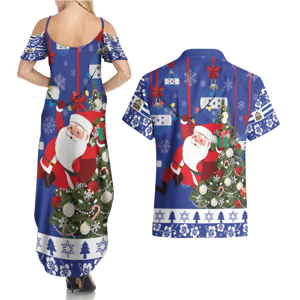 Honduras Santa Claus Christmas Couples Matching Summer Maxi Dress and Hawaiian Shirt Christmas Tree With Flag Background - Wonder Print Shop