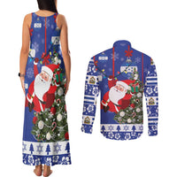 Honduras Santa Claus Christmas Couples Matching Tank Maxi Dress and Long Sleeve Button Shirt Christmas Tree With Flag Background - Wonder Print Shop