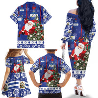 Honduras Santa Claus Christmas Family Matching Off The Shoulder Long Sleeve Dress and Hawaiian Shirt Christmas Tree With Flag Background - Wonder Print Shop
