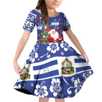 Honduras Santa Claus Christmas Family Matching Off Shoulder Short Dress and Hawaiian Shirt Christmas Tree With Flag Background - Wonder Print Shop