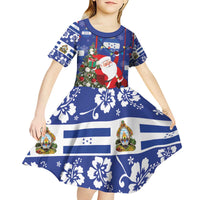 Honduras Santa Claus Christmas Kid Short Sleeve Dress Christmas Tree With Flag Background - Wonder Print Shop