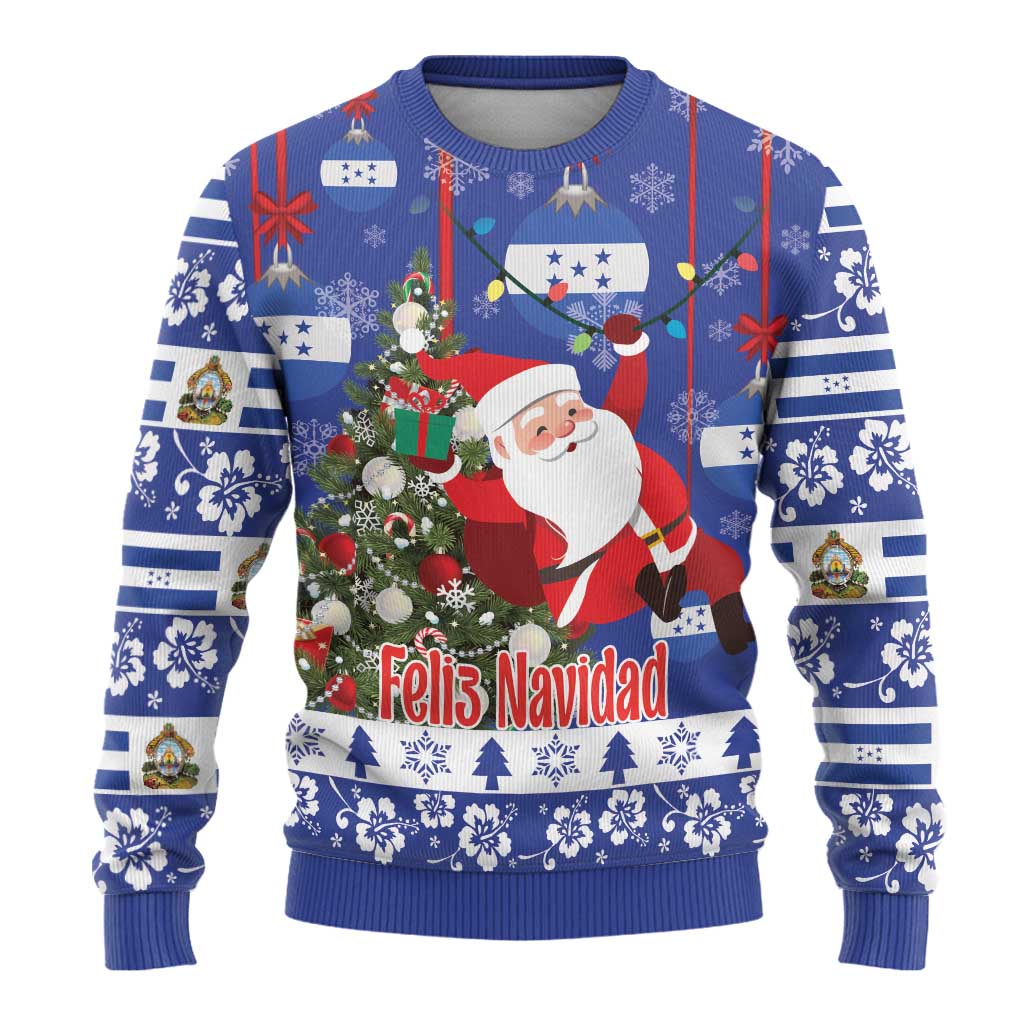 Honduras Santa Claus Christmas Ugly Christmas Sweater Christmas Tree With Flag Background - Wonder Print Shop