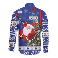 Honduras Santa Claus Christmas Long Sleeve Button Shirt Christmas Tree With Flag Background - Wonder Print Shop